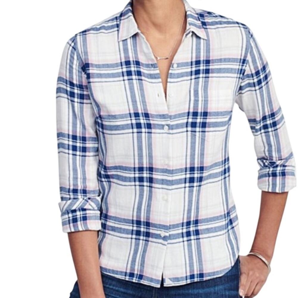 UNTUCKIT Women’s Flannel Shirt Blue and White Plaid Size XS